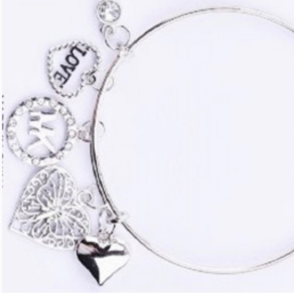 Silver Charm Bracelet Wire Bangle MK Crystal various CZ Heart Charm NEW